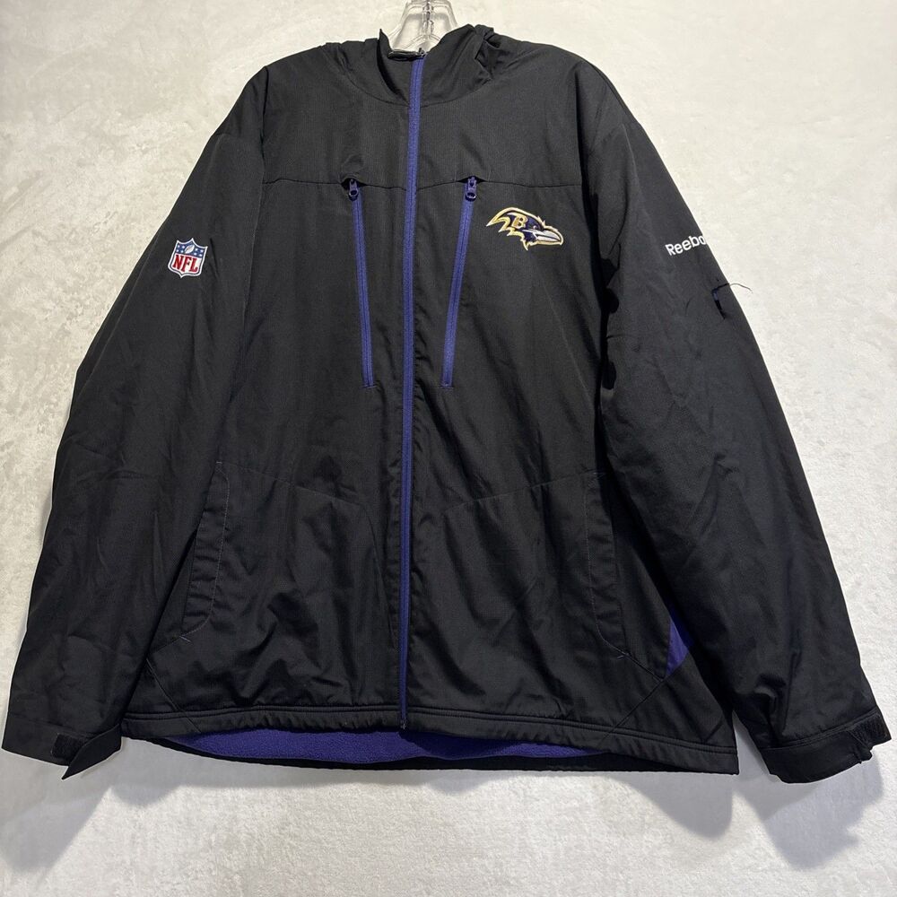 Reebok Ravens NFL Football Jacket Fleece Lined Hooded Full Zip Up Men's XL Black